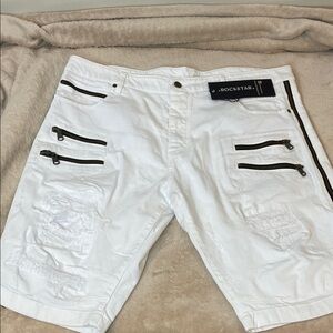 Rockstar White Men's Shorts with Zipper Accents